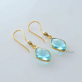 Aqua Quartz Drop Earrings, Aqua Quartz Gemstone Dangle Earrings, Gift Earrings, Gold Plated Sterling Silver Bridal Earrings, Elegant Earring